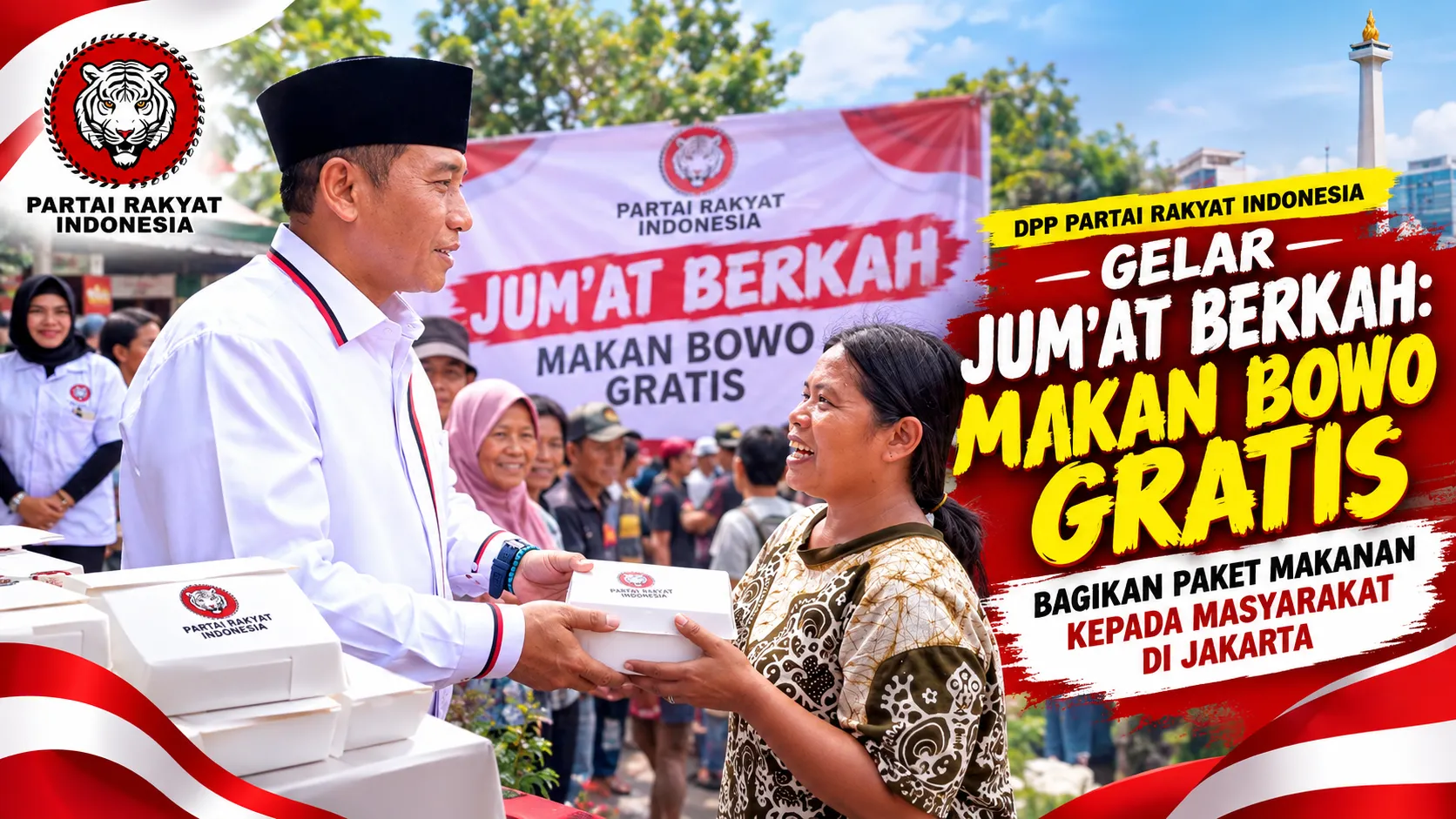 DPP Partai Rakyat Indonesia Gelar “Jum’at Berkah: Makan Bowo Gratis”, Bagikan Paket Makanan kepada Masyarakat di Jakarta